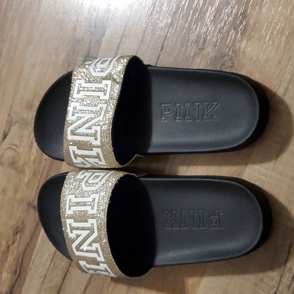 Size 7 Gold glitter Pink brand sandals